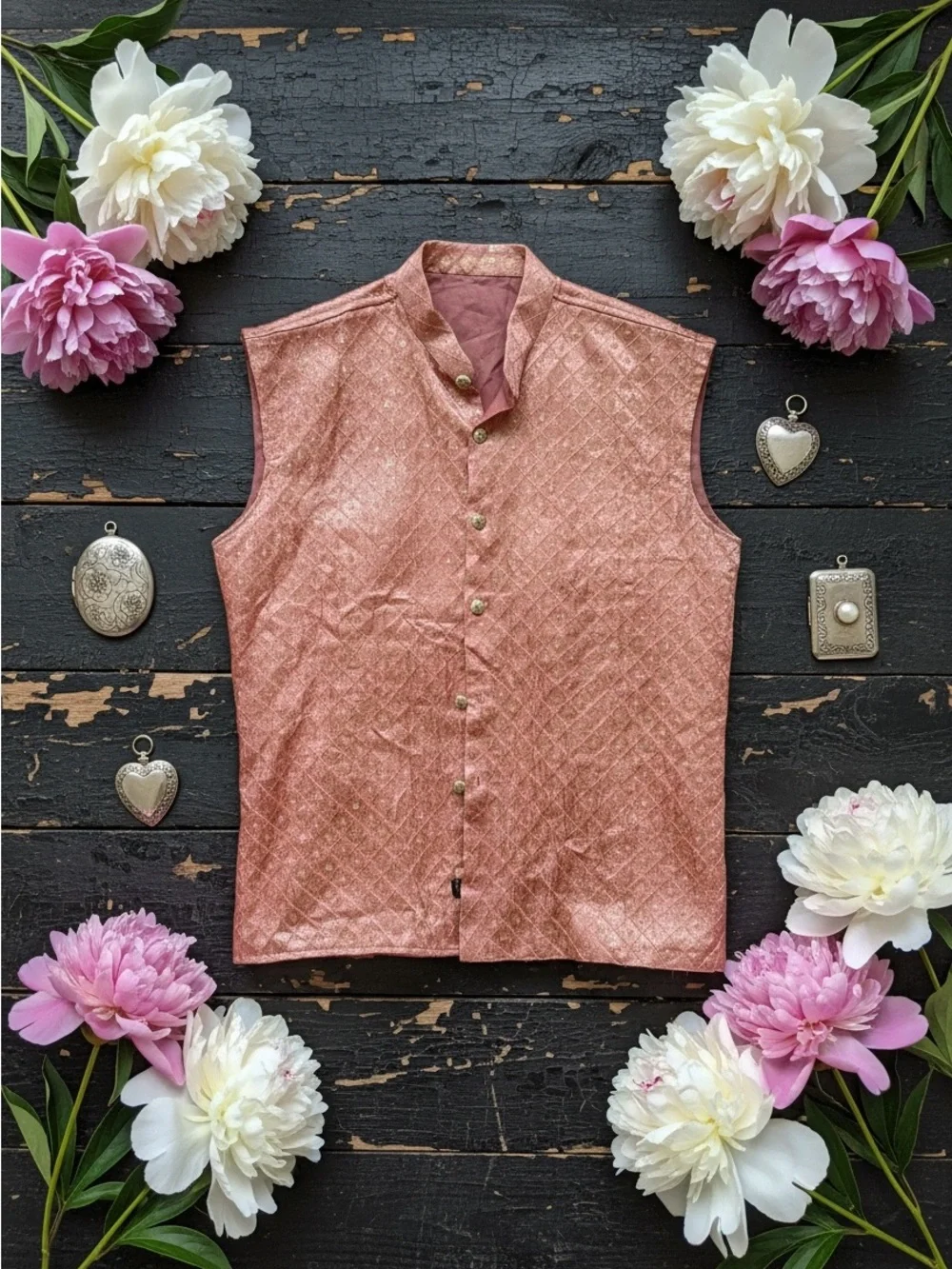 Vintage pink velvet plush vest top